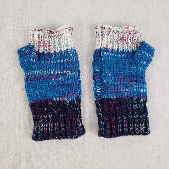 Smartwool Isto Hand Warmer Fingerless Gloves Cable Knit Merino Wool Blend Blue - Picture 2 of 6